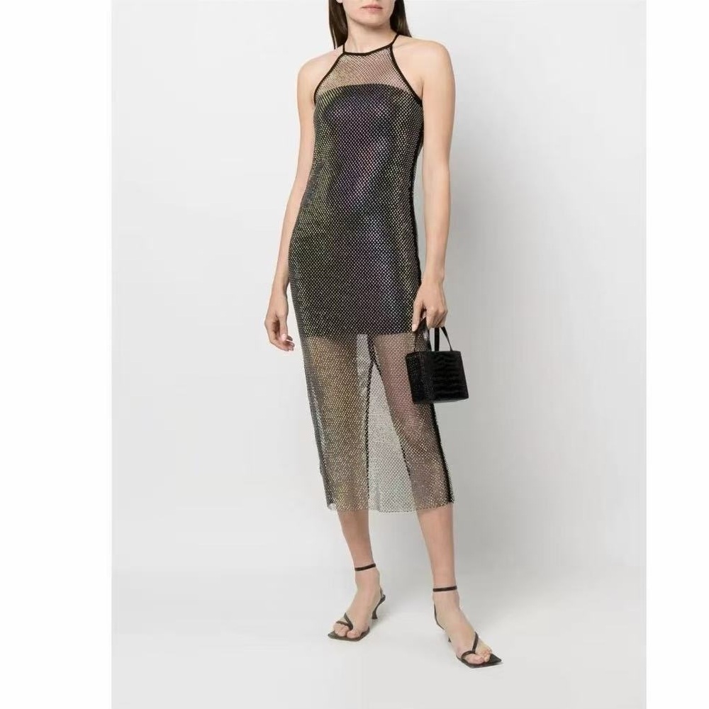 Patrizia Pepe Black Mesh Dress with Silver Sparkle